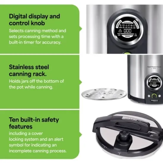 Presto Precise 02152 17 Quart Electric Pressure Canner, Stainless Steel Digital Boiling Water Canner with Removable Pot for Kitchen, Silver image {3}