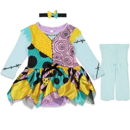 Disney Nightmare Before Christmas Sally Girls Cosplay Dress Tights and Headband 3 Piece Costume Set Newborn to Infant  image {7}