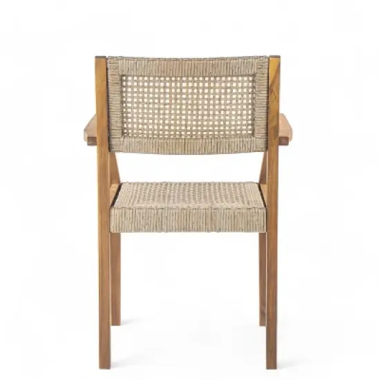 Christopher Knight Home Curtis 7 Piece Patio Rustic Slat Design Acacia Wood and Wicker Dining Set image {5}