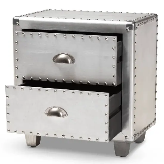 2 Drawer Davet Metal Nightstand Silver - Baxton Studio image {5}
