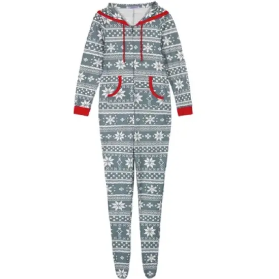 cheibear Christmas Family One Piece Romper PJ's Zipper Jumpsuit Xmas Party Loungewear with Pockets image {1}