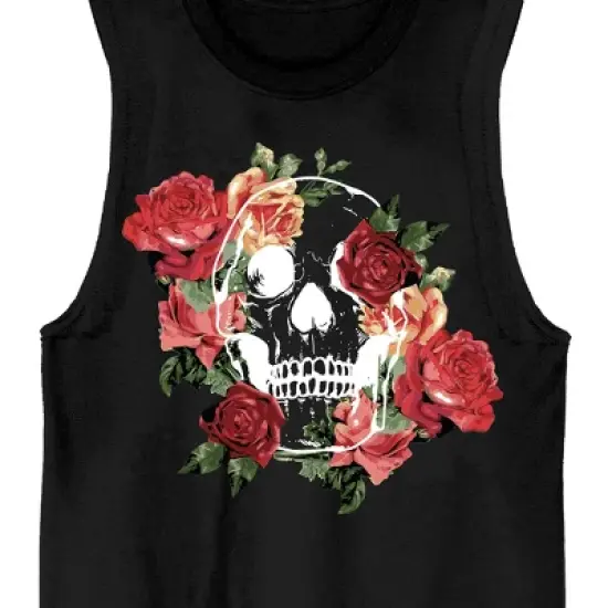 Natural World Skull & Roses Crew Neck Sleeveless Men's Black Tank Top image {1}