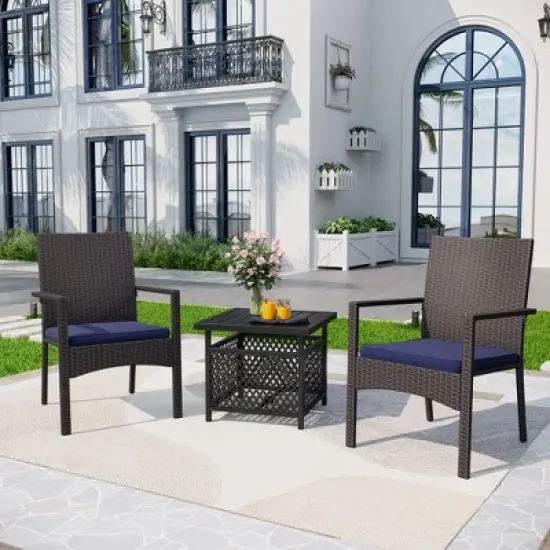 Captiva Designs 3pc Outdoor Patio Slatted Tabletop Square Dining Steel Table & Arm Chairs image {13}