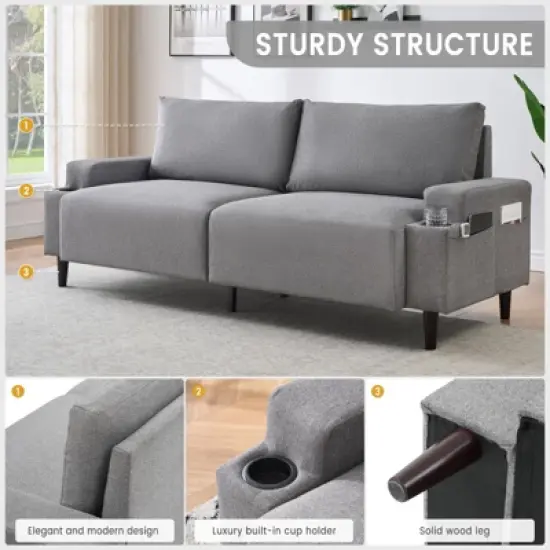 Loveseat Sofa Couch for Living Room, 80" Modern 2-Seater Couch &pound;&not;Comfy Mid Century Modern Couch for Bedroom, Office, Apartment, grey image {6}