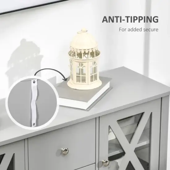 HOMCOM 70" Kitchen Buffet Hutch with 3-Tier Shelving, Freestanding Storage Pantry Cabinet with Adjustable Shelves, Countertop, Gray image {4}