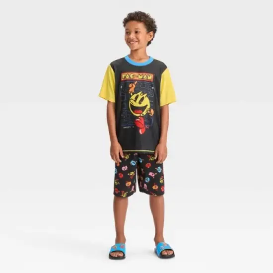 Boys' Pac-Man 2pc Short Sleeve Pajama Set with Slide Sandals - Black image {4}