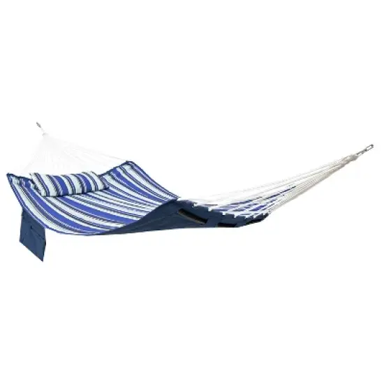 Sunnydaze Outdoor Quilted Double Hammock with Pillow and Curved Metal Spreader Bars image {13}
