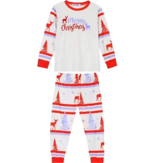 cheibear Christmas Sleepwear Long Sleeve Tee with Pants Lounge Holiday Family Pajama Sets Red-White image {1}