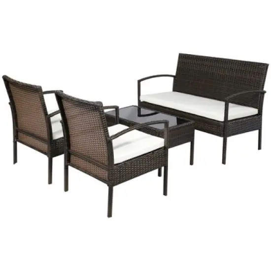 Outsunny Patio Porch Furniture Sets 4-PCS Rattan Wicker Chair w/ Table Conversation Set for Yard,Pool or Backyard Indoor/Outdoor Use image {3}