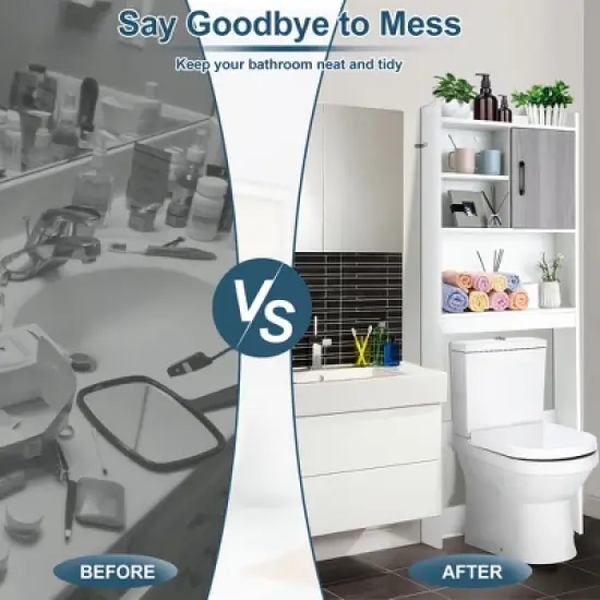 Costway Over The Toilet Storage Cabinet Bathroom Space Saver w/ Open Shelves & Door image {9}