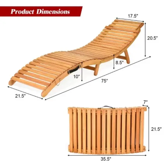 Tangkula Folding Wood Lounge Outdoor Wooden Chaise Chair with Cushion image {8}