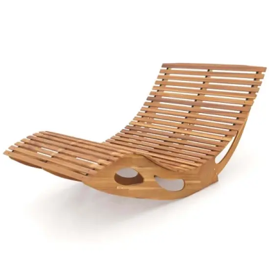 Costway Outdoor Double Chaise Lounge for 2 with High Back Slatted Seat Stopper for Patio image {9}