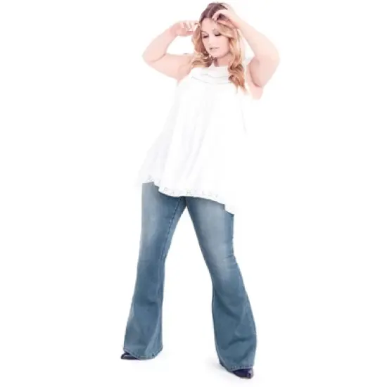 Women's Plus Size Shanda Pull On Flare Jean - light wash | AVEOLOGY image {6}