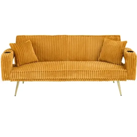 The straight-row white Polyester sofa with throw pillows, featuring a minimalist style, is suitable for the living room and study image {5}