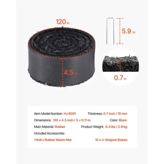 VEVOR Rubber Mulch for Landscaping, Recycled Rubber Mulch Mat 120 x 4.5 in,Permanent Rubber Pathway, Natural-Looking Black Mulch Garden Edging Border image {7}