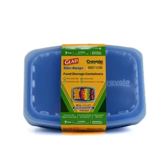 Glad Take-Aways Crayola Retired Colors 28oz/7pk Divided Rectangle Food Storage Containers - Violet Blue image {1}