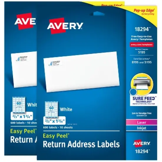 Avery Easy Peel Address Labels, 2/3" x 1-3/4", (2 Pack of 18294) image {9}
