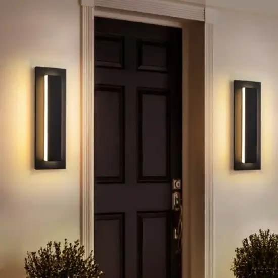 Rennnsan Varnell 15"-26"H Hardwired Rectangle Aluminum Modern LED Dimmable Outdoor Wall Sconce in Black image {5}