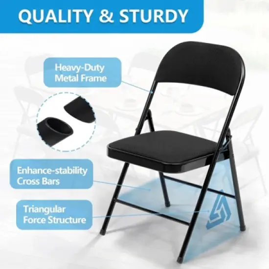 SUGIFT Folding Chairs with Padded Vinyl Seat, Heavy-Duty Metal Frame, Supports 330 lbs, Portable & Lightweight image {3}