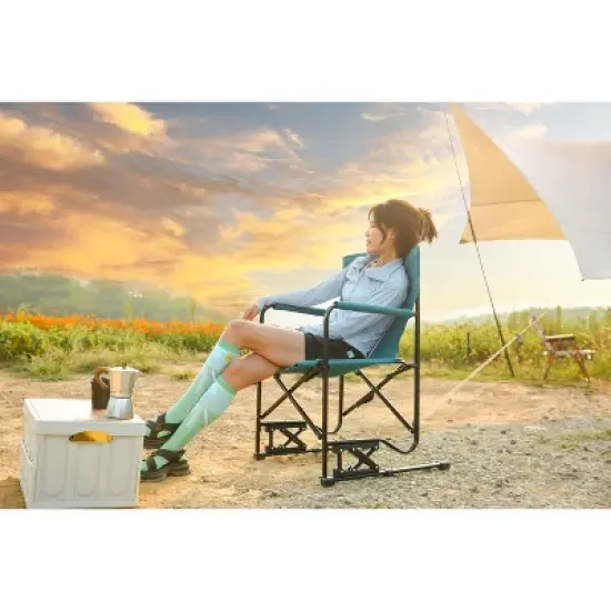 PAGED Camping Chairs with Solid Armrests and Drink Holder,Outdoor Portable Chairs with Comfortable Backrest,Folding Rocking Chair for Lawn image {6}