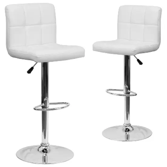 Emma and Oliver 2 Pack Contemporary Quilted Vinyl Adjustable Height Barstool with Chrome Base image {7}
