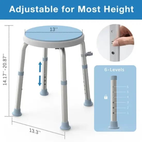 Swivel Shower Stool Bath Chair - Portable Shower Seat with 6 Adjustable Heights, Up to 300 lbs, Tool-Free Assembly, Shower Chair for Inside Shower image {4}
