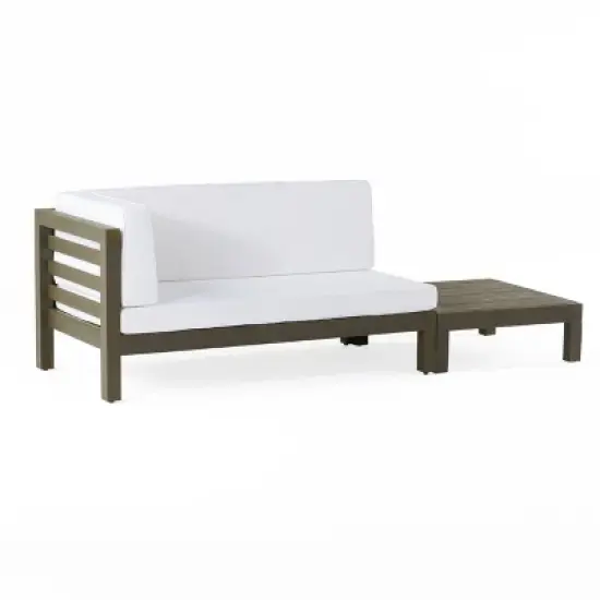 2pc Oana Outdoor Acacia Wood Left Arm Loveseat & Coffee Table with Cushion Gray/White - Christopher Knight Home image {6}