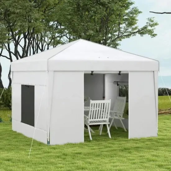 Resenkos Backyard Garden Canopy, Camping Canopy Screen Tent,9.7' x 9.7' Pop Up Canopy with Sidewalls, 2 Mesh Windows and Carry Bag, White image {3}