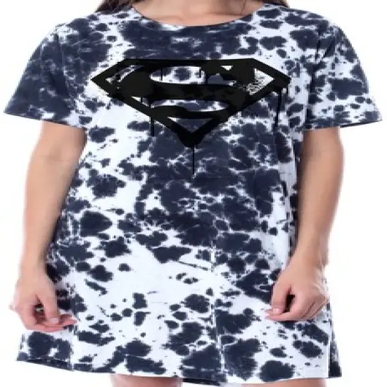 DC Comics Womens' Superman Tie-Dye Logo Nightgown Sleep Pajama Shirt Multicolored image {2}