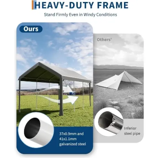 10x20FT Extra Wide Heavy-Duty Portable Carport with 8 Legs, Durable Garage Shed Tent for Cars, Trucks, SUVs, All-Weather Canopy Cover image {2}