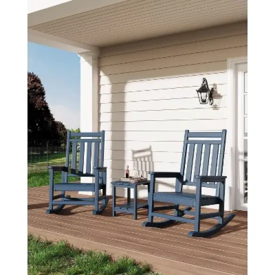 coucheta Poly Lumber Rocking Chair Outdoor Set of 2 with 1 Side Table, HDPE High Back Porch Rocker Chairs - All Weather Resistant Furniture for Patio image {10}