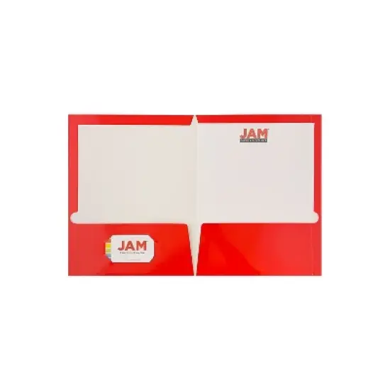 JAM Paper Laminated Two-Pocket Glossy Presentation Folders Red 385GRED image {2}