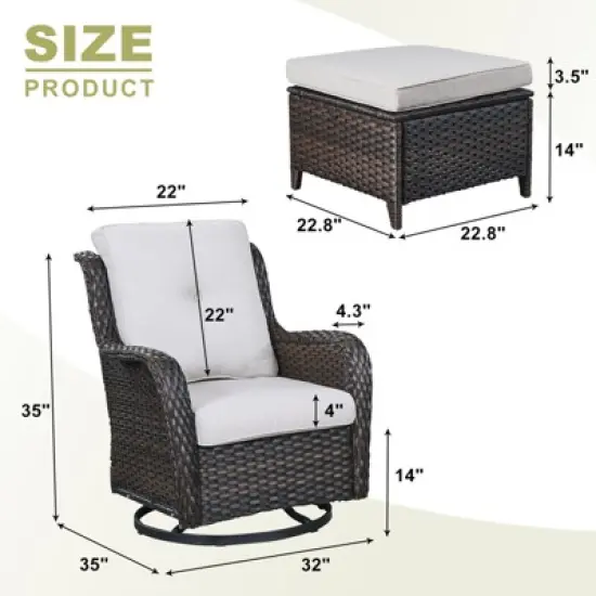 POCASSY Outdoor Swivel Glider Chairs Set of 2 with Ottomans, Patio Furniture Set with All Weather Wicker Outdoor Lounge Accent Chair for Porch Deck image {8}