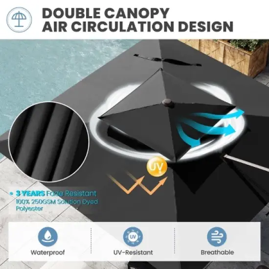 Crestlive Products 10FT Square Double Top Cantilever Umbrella Outdoor UV30+ 360 Degree Rotation Offset Umbrella 6 Heights Adjustable image {6}
