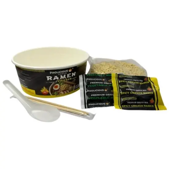 PREMIUM RAMEN: Spicy CHICKEN, Instant, PhoLicious Brand, 4 Pack / 4.19 Ounce Bowls, Fresh Ingredients image {1}