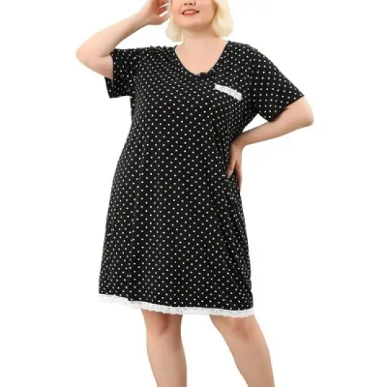 Agnes Orinda Womens Plus Size V Neck Polka Dots Short Sleeve Sleepwear Pajamas Nightgown image {15}