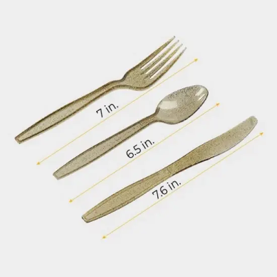 Juvale 144-Piece (Serves 48) Gold Glitter Disposable Plastic Cutlery Party Set Forks Spoons Knives image {8}