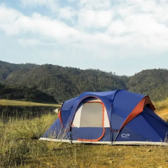 Cesicia 16 FT Blue 9 Person Camping Tent with Top Rainfly and 4 Large Mesh Windows image {6}