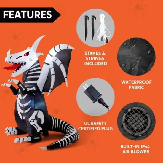 Joyfy 8 FT Halloween Inflatables Outdoor Decoration, Inflatable Skeleton Dragon with Red LED Eyes for for Halloween Outdoor Yard Lawn Party Decoration image {6}