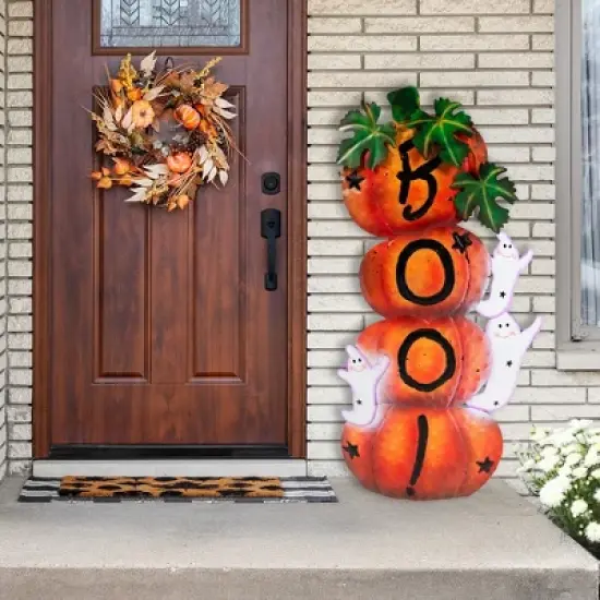 Northlight Stacked Pumpkins "Boo" Halloween Decoration - 33" image {1}