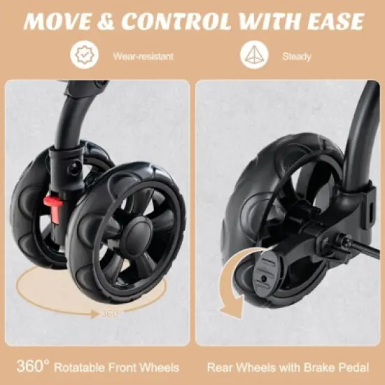 Costway Double Pet Stroller for 2 Dogs or Cats w/ 2 Detachable Carriers Safety Belt Beige image {6}