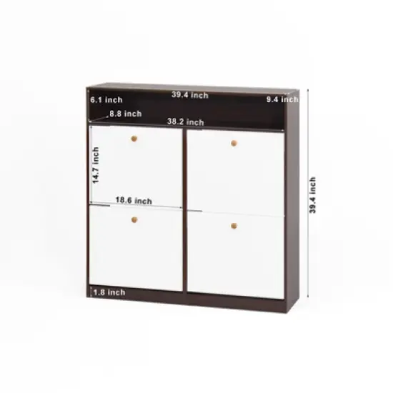 VANIRROR Freestanding Shoe Storage Cabinet with 4 Flip Drawers, Wooden Handles, Anti-Tip Fitting, Entryway & Hallway Organizer image {4}