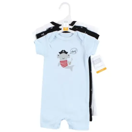 Hudson Baby Infant Boy Cotton Rompers, Pirate Shark image {1}