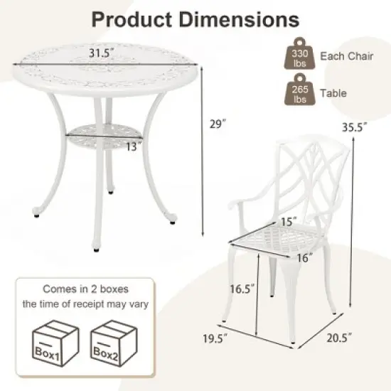 Costway 5 PCS Patio Cast Aluminum Bistro Set Dining Table & Chair with Umbrella Hole image {2}