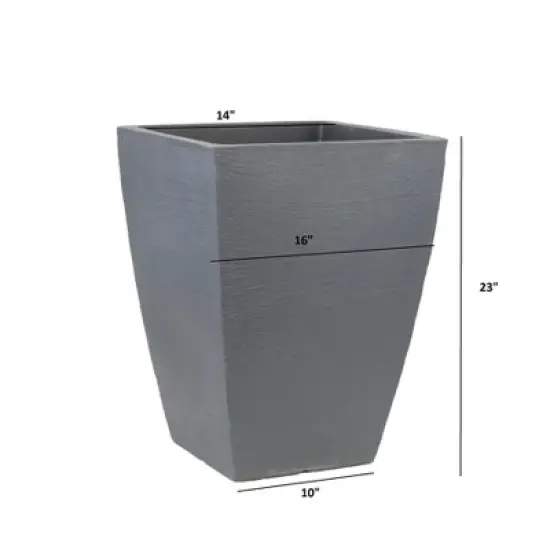 Tusco Modern Tall Slate Square Polyethylene Indoor/Outdoor Flower Pot Planter, Grey, 23in image {1}