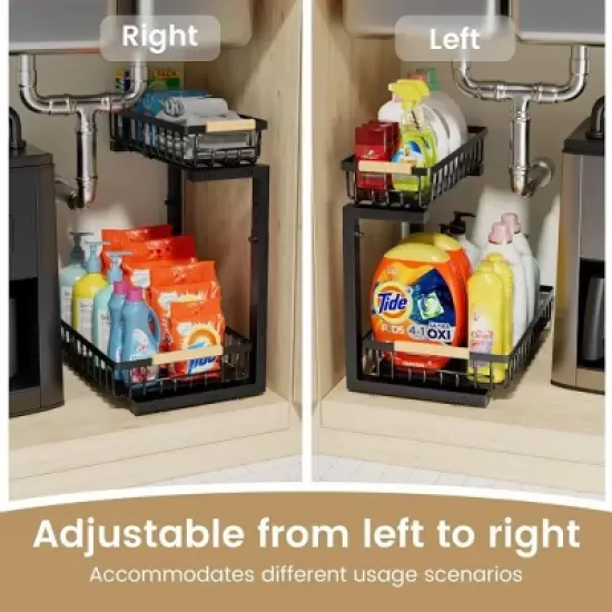 MaseiKar 2 in Set Dish Drying Rack and Under Sink Organizer Rack, Large Dish Rack with Drainboard, 2 Tier Pull Out Cabinet Shelf for Kitchen Storage image {13}