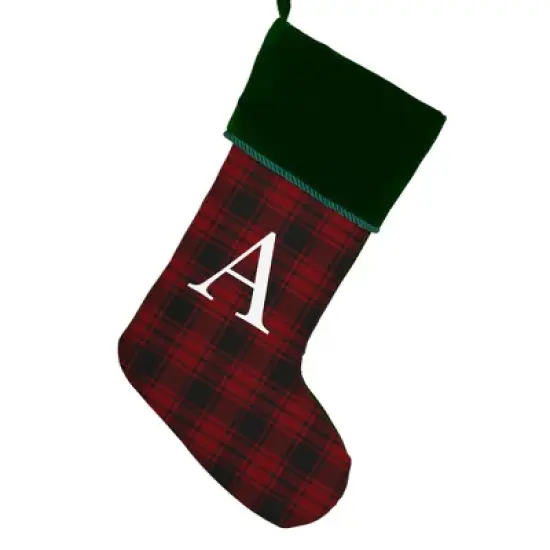 Personalization Mall Christmas Plaid Initial Christmas Stocking, Green Cuff image {2}