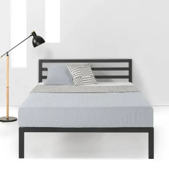 14" Modernista Classic Metal Platform Bed with Headboard Black - Mellow image {3}
