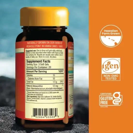 BioAstin Hawaiian Astaxanthin - Support Immune & Joint Health - Non-GMO & Farm-Direct - 4 mg image {1}
