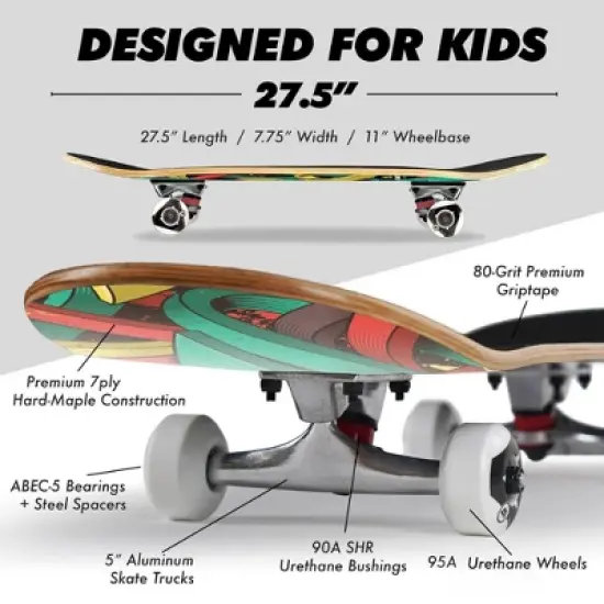 Magneto Skateboard | Maple Wood | ABEC 5 Bearings | Double Kick Concave Deck | For Beginners, Teens & Adults (Graffiti) image {3}